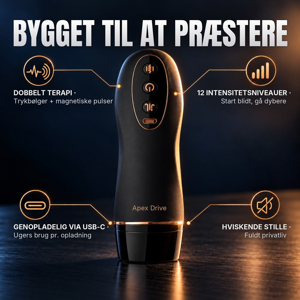 Apex Drive: 12 intensitetsniveauer i én kompakt, genopladelig enhed.